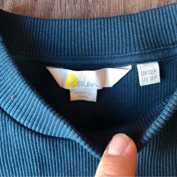 Boden Ribbed Bodycon Midi Dress Dark Blue Size 8P 90s Contemporary High Neck - Picture 4 of 8